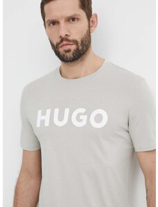 Bavlnené tričko HUGO pánsky,šedá farba,s potlačou,50467556
