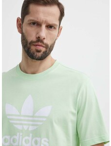 Bavlnené tričko adidas Originals pánsky, zelená farba, s potlačou, IR7979