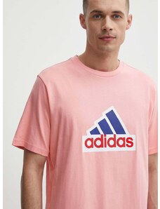 Bavlnené tričko adidas pánske, ružová farba, s potlačou, IS8342