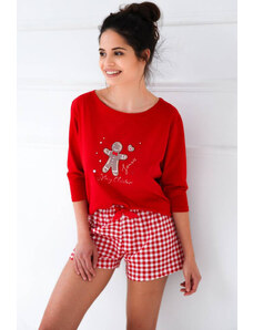 Sensis Vianočné dámske bavlnené pyžamo krátke Hazel červené, Farba červená
