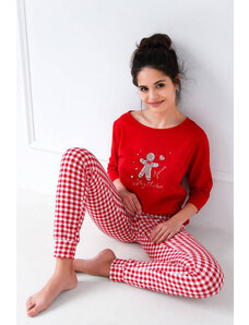Sensis Vianočné dámske bavlnené pyžamo Christmas Cookie červené, Farba červená
