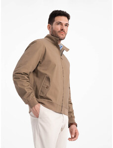 Ombre Clothing Pánska bunda Harrington so stojačikom a kockovanou podšívkou - hnedá V5 OM-JANP-0176