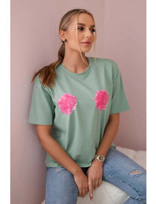 ELISE Bavlnené tričko Floral zelené