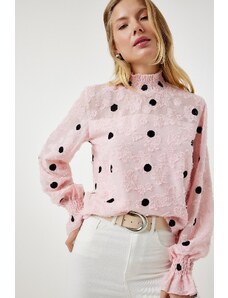 Happiness İstanbul Women's Candy Pink Marked Polka Dot Woven Blouse