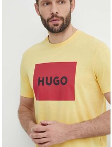 Bavlnené tričko HUGO pánsky,žltá farba,s potlačou,50467952