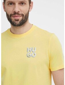 Bavlnené tričko HUGO pánsky,žltá farba,s potlačou,50508944