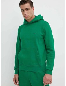 Mikina Tommy Hilfiger pánska,zelená farba,s kapucňou,jednofarebná,MW0MW34266