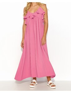 Dlhé ružové šaty na ramienka - Makadamia
