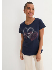 bonprix Tričko s potlačou srdca, s krátkymi rukávmi, farba modrá