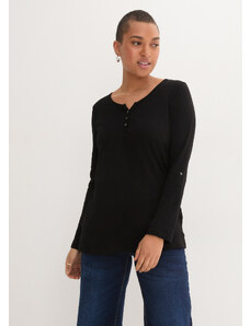 bonprix Bavlnené tričko s dlhými rukávmi s gombíkovou légou, farba čierna, rozm. 36/38