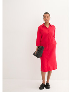 bonprix Úpletové blúzkové šaty v midi dĺžke z bavlny, farba červená