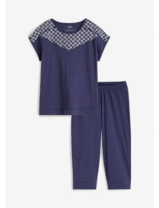 bonprix Capri pyžamo z ľahkej bavlny s výšivkou, farba modrá