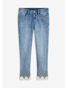 bonprix Skinny džínsy s čipkou, farba modrá, rozm. 54