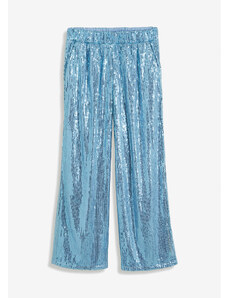 bonprix Flitrované nohavice so širokým strihom a vreckami, s podšívkou, farba modrá, rozm. 50