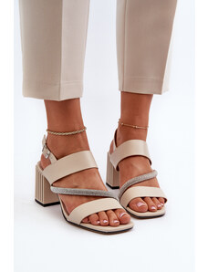 Basic Dámske elegantné sandále na podpätku v béžovej farbe
