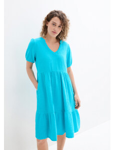 bonprix Široké bavlnené šaty z mušelínu, s vreckami, farba modrá