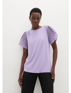 bonprix Tričko s vyšívanými rukávmi, farba fialová
