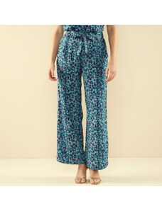 Blancheporte Široké splývavé nohavice s drobnou potlačou smaragdová/purpurová 036