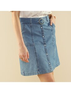 Blancheporte Rozšírená džínsová sukňa s opaskom na kovovú sponu zapratá modrá 036