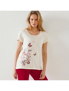 Blancheporte Pyžamové tričko s krátkymi rukávmi a stredovou potlačou vanilková 036