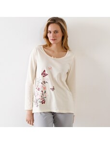 Blancheporte Pyžamové tričko s dlhými rukávmi a stredovou potlačou vanilková 036