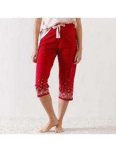 Blancheporte 3/4 pyžamové nohavice s potlačou kvetín na koncoch nohavíc čerešňová 036