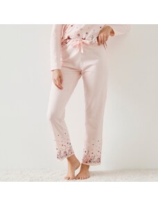 Blancheporte Pyžamové nohavice s kvetinovou potlačou na koncoch nohavíc ružová 036