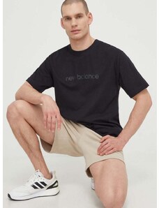 Bavlnené tričko New Balance pánske, čierna farba, s potlačou, MT41559BK