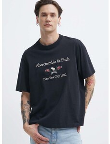 Bavlnené tričko Abercrombie & Fitch pánsky, čierna farba, s nášivkou