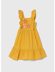 Ľanové šaty pre deti zippy žltá farba, mini, áčkový strih