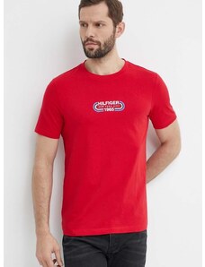 Bavlnené tričko Tommy Hilfiger pánske,červená farba,s potlačou,MW0MW34429