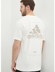 Bavlnené tričko adidas dámske, béžová farba, s potlačou, IN6236