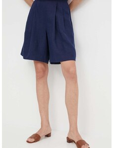 Ľanové šortky Polo Ralph Lauren tmavomodrá farba, jednofarebné, vysoký pás, 211943763