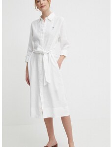 Ľanové šaty Polo Ralph Lauren biela farba,mini,rovný strih,211943992