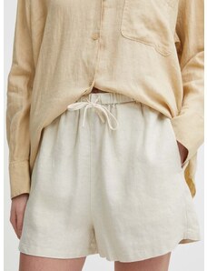 Ľanové šortky Tommy Hilfiger béžová farba,jednofarebné,vysoký pás,WW0WW41376