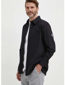 Košeľa Calvin Klein Jeans pánska,čierna farba,voľný strih,s klasickým golierom,J30J325176
