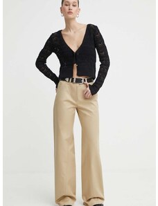 Bavlnené nohavice IRO béžová farba, široké, vysoký pás
