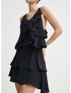 Sukňa s prímesou hodvábu IRO čierna farba, mini, áčkový strih