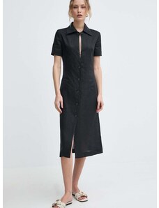 Ľanové šaty Liviana Conti čierna farba, mini, áčkový strih, L4SL25