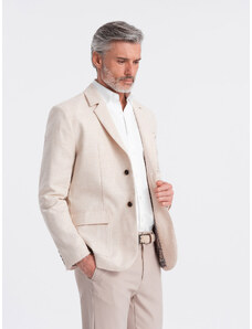Ombre Clothing Pánske sako REGULAR strihu s ľanom - krémové V1 OM-BLZB-0128