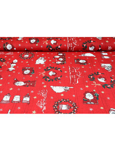 Mondo Italia, s.r.o. Vianočná dekoračná látka bavlna Mikuláš červená, šírka 140 cm