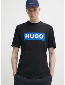 Bavlnené tričko Hugo Blue pánsky,čierna farba,s potlačou,50522376