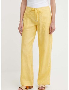 Ľanové nohavice Lauren Ralph Lauren žltá farba,široké,stredne vysoký pás,200735136