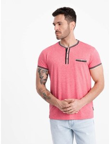 Ombre Clothing Men's henley t-shirt with decorative ribbing - red V1 OM-TSCT-0175