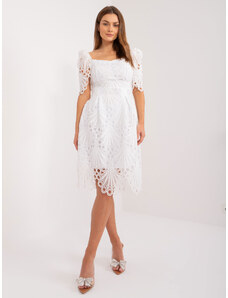 LAKERTA Dámske biele elegantné midi šaty s ažurovým vzorom