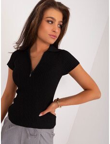 Fashionhunters Black ribbed blouse with zipper