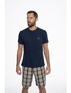 Henderson Pánske bavlnené pyžamo krátke Ethos 41294-59X tmavomodro-béžové, Farba tmavomodrá-béžová