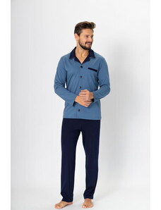 M-Max Pánske pyžamo na gombíky Norbert 670 jeans-tmavomodré, Farba Jeans-Granatowy