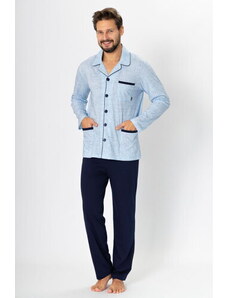 M-Max Pánske pyžamo na gombíky Ambrozy 196 svetlo jeansové, Farba Jasny Jeans