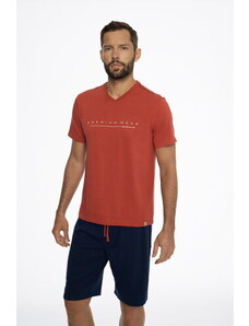 Henderson Pánske bavlnené pyžamo krátke Emmet 41290-33X červeno-tmavomodré, Farba červená-tmavomodrá